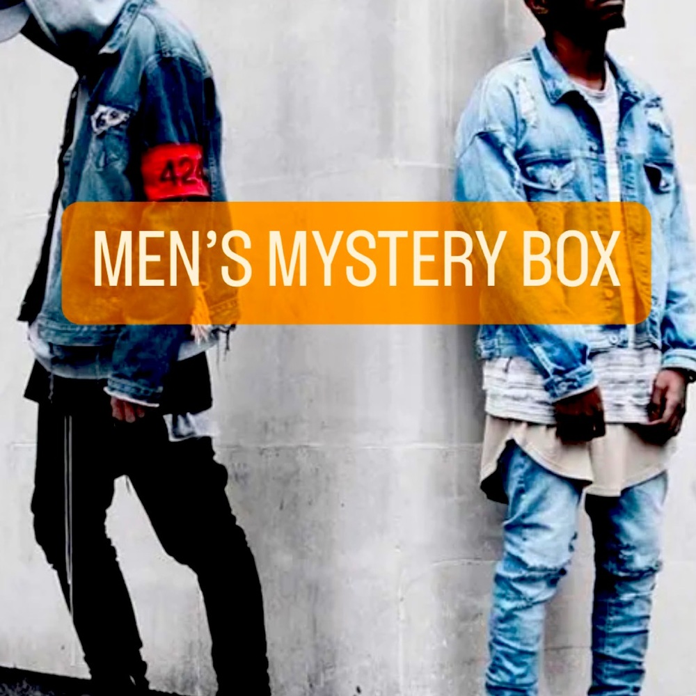 $45 MENS CLOTHING MYSTERY BOX . 7 ITEMS ! ALL BRAND NEW !  RETAILS OVER $125
